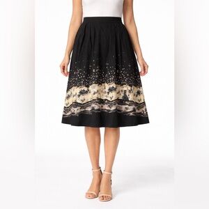 100% Cotton Black Skirt with Landscape Design